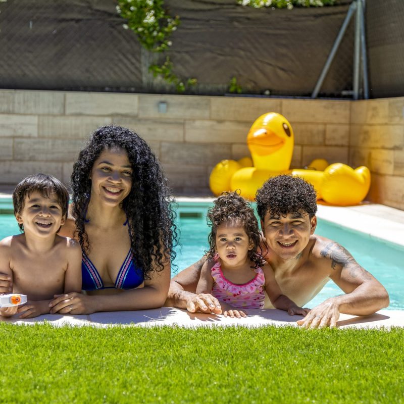 family in pool Aquazul pool repair in las vegas